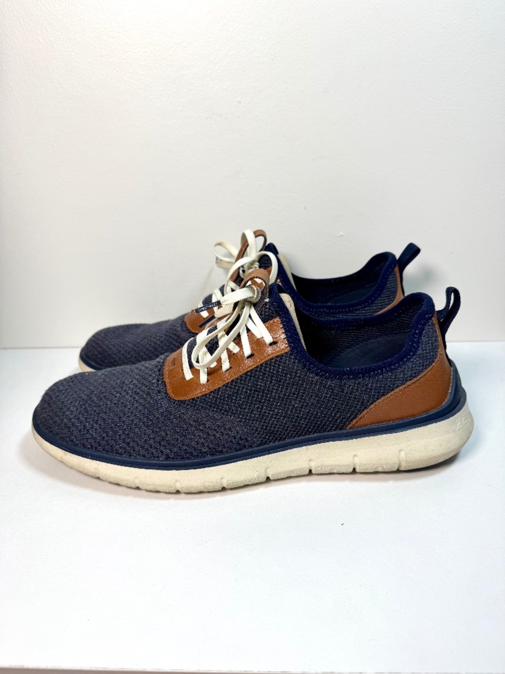 Cole Haan Blue Knit Tan Leather Zerogrand Stitchlite Lace Up Oxford | Size 12